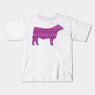 Show Steer Livestock with Pink Southwest Pattern Kids T-Shirt